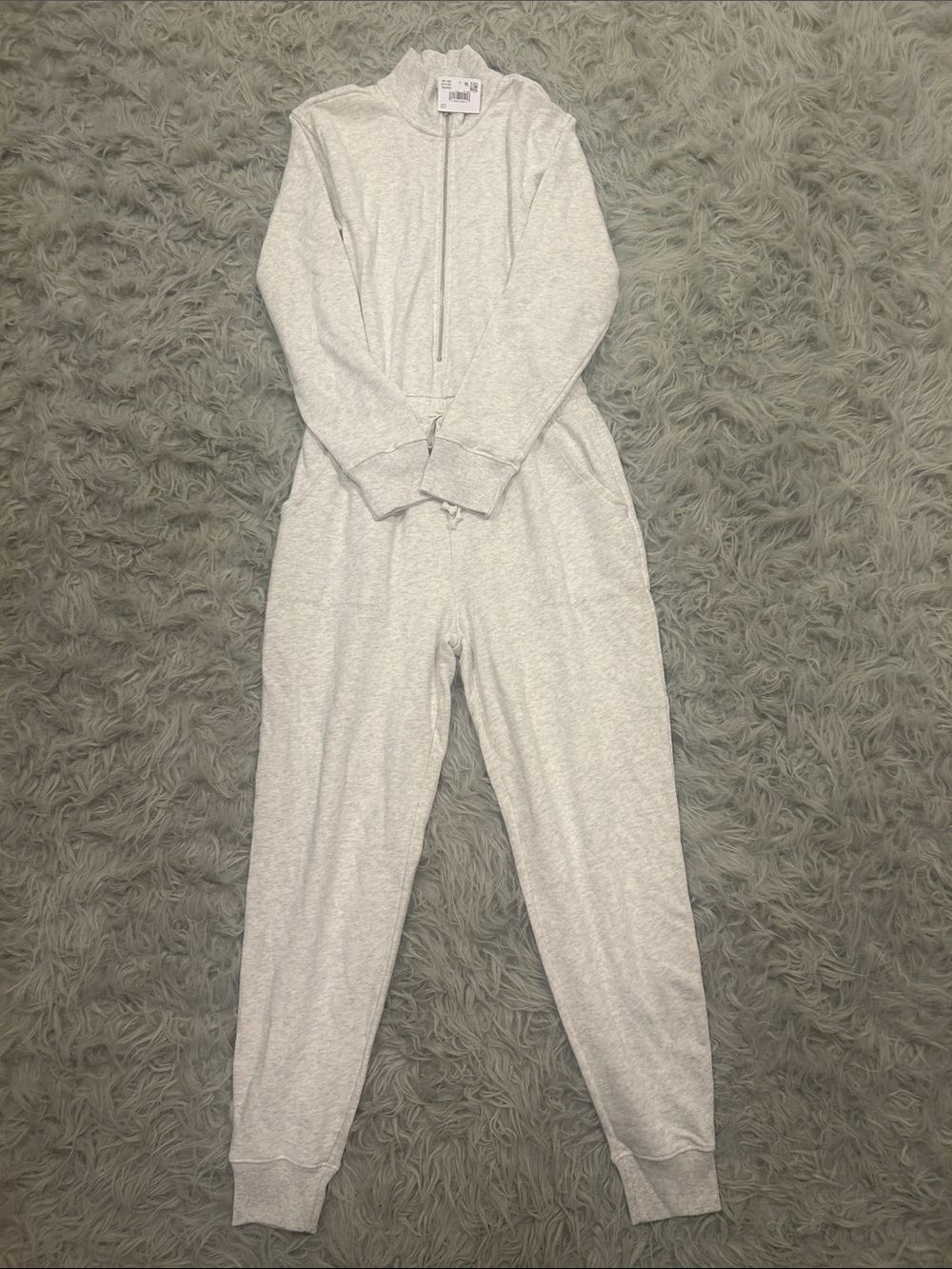 American Eagle Outfitters Light Gray Zip Front Knit Jumpsuit